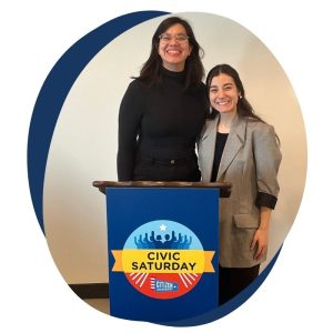 A portrait of Mariana and Roshni smiling.